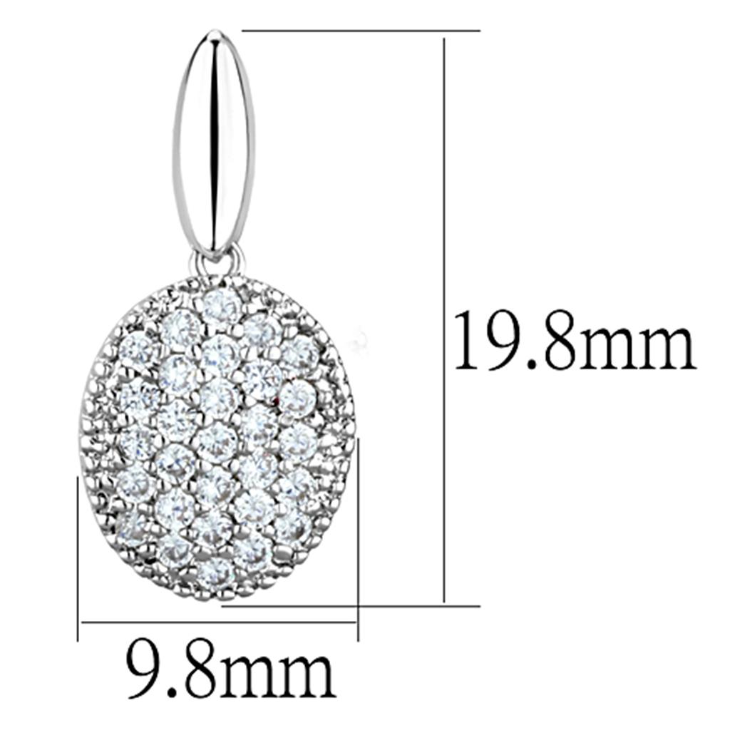 3W690 - Rhodium Brass Earrings with AAA Grade CZ in Clear