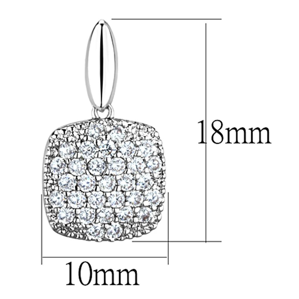 3W691 - Rhodium Brass Earrings with AAA Grade CZ in Clear