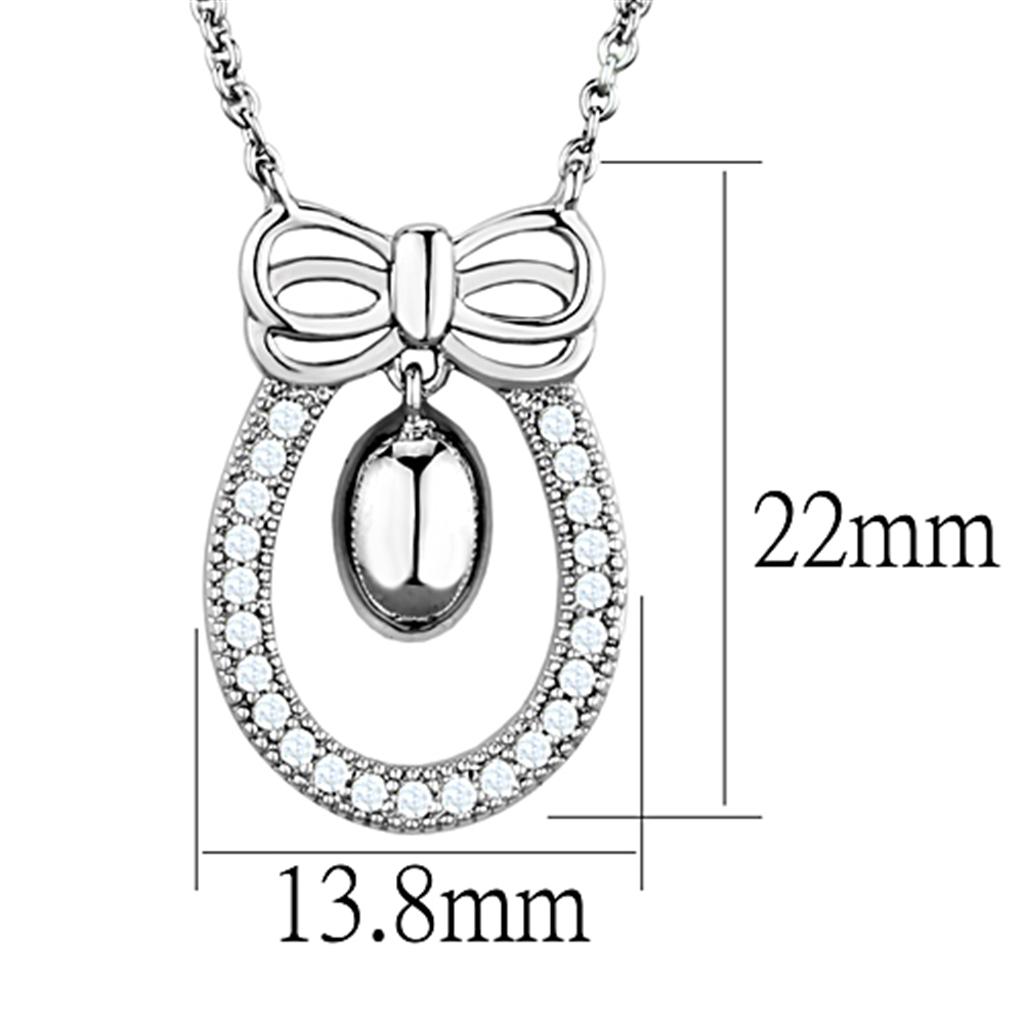 3W718 - Rhodium Brass Necklace with AAA Grade CZ in Clear