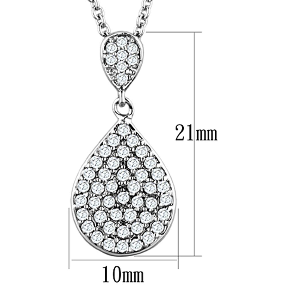 3W720 - Rhodium Brass Necklace with AAA Grade CZ in Clear