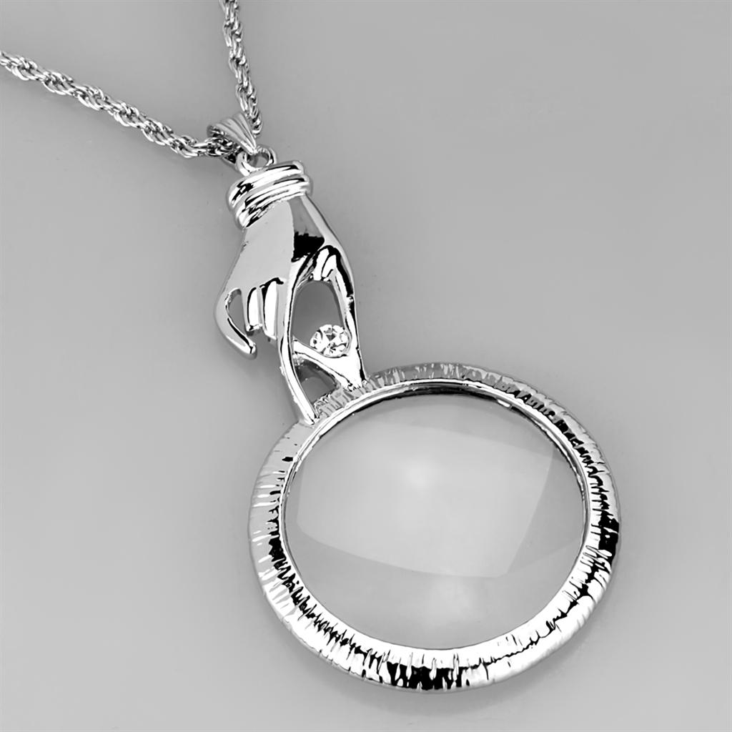 3W914 - Rhodium Brass Magnifier pendant with Top Grade Crystal in Clear