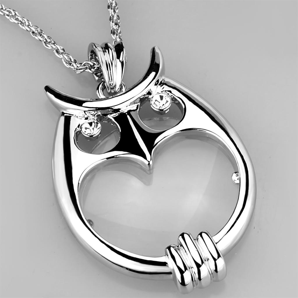 3W916 - Rhodium Brass Magnifier pendant with Top Grade Crystal in Clear