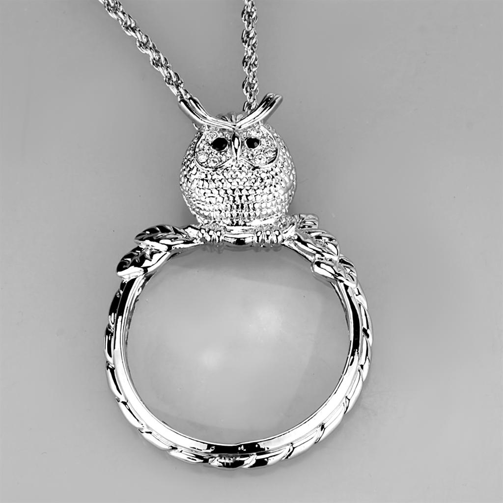 3W917 - Rhodium Brass Magnifier pendant with Top Grade Crystal in Clear
