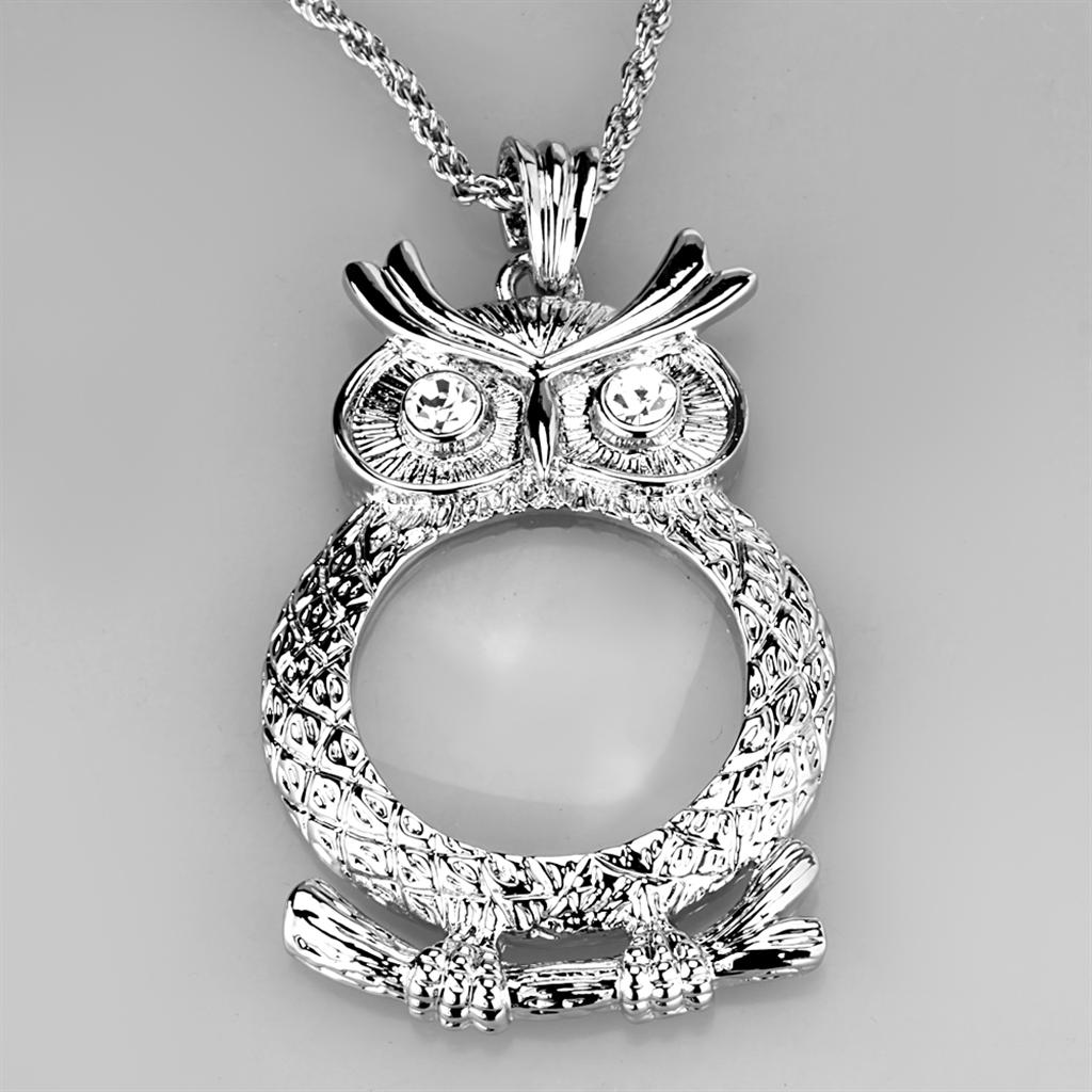 3W919 - Rhodium Brass Magnifier pendant with Top Grade Crystal in Clear