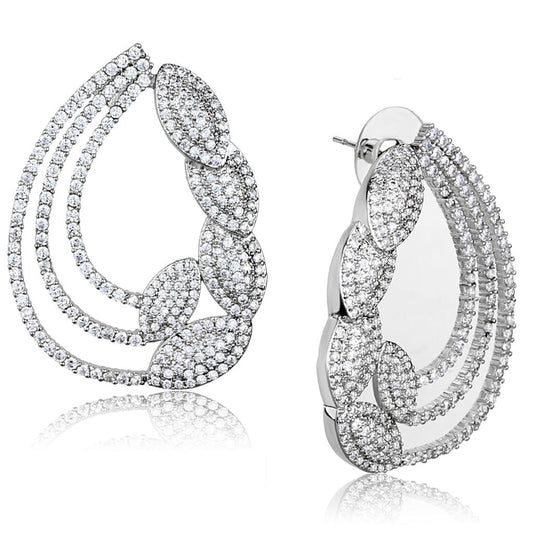 3W922 - Rhodium Brass Jewelry Sets with AAA Grade CZ in Clear