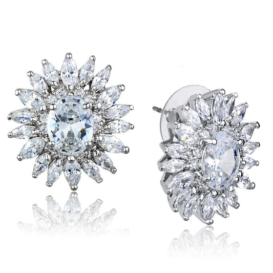 3W927 - Rhodium Brass Jewelry Sets with AAA Grade CZ in Clear