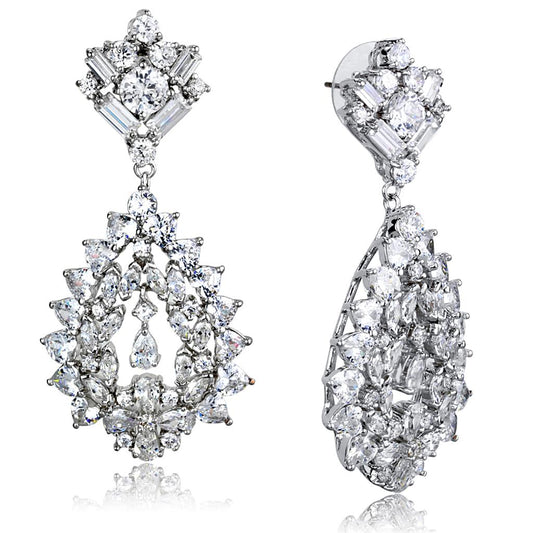 3W933 - Rhodium Brass Jewelry Sets with AAA Grade CZ in Clear