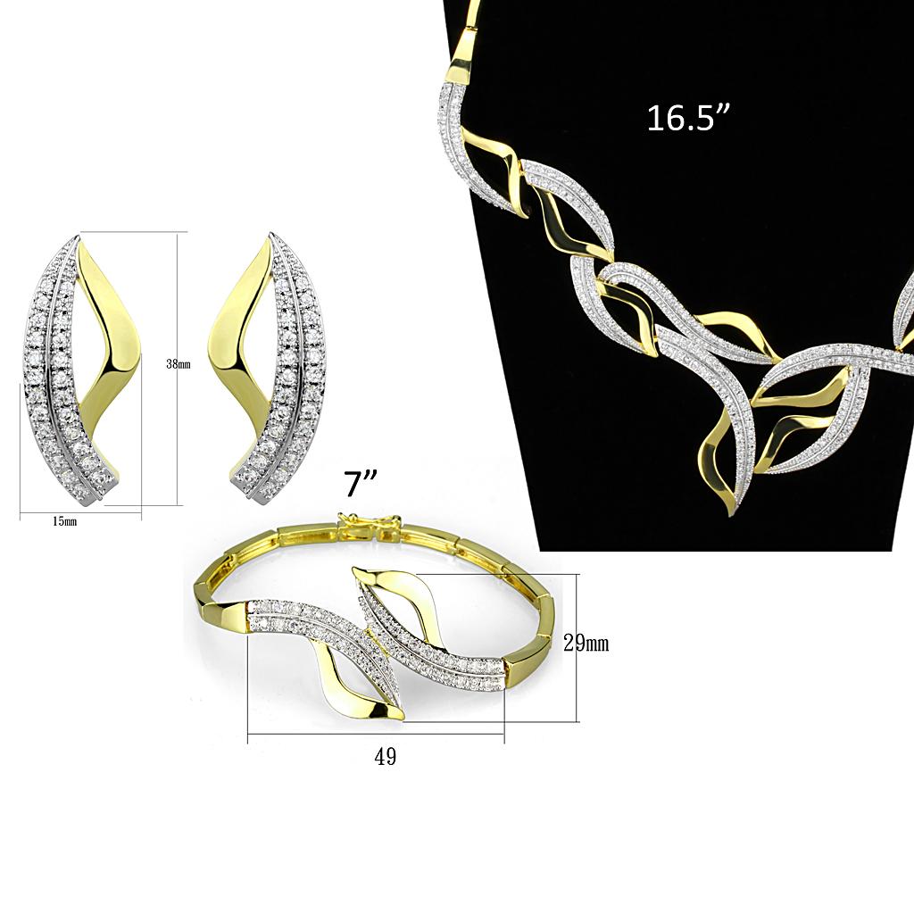 3W942 - Gold+Rhodium Brass Jewelry Sets with AAA Grade CZ in Clear