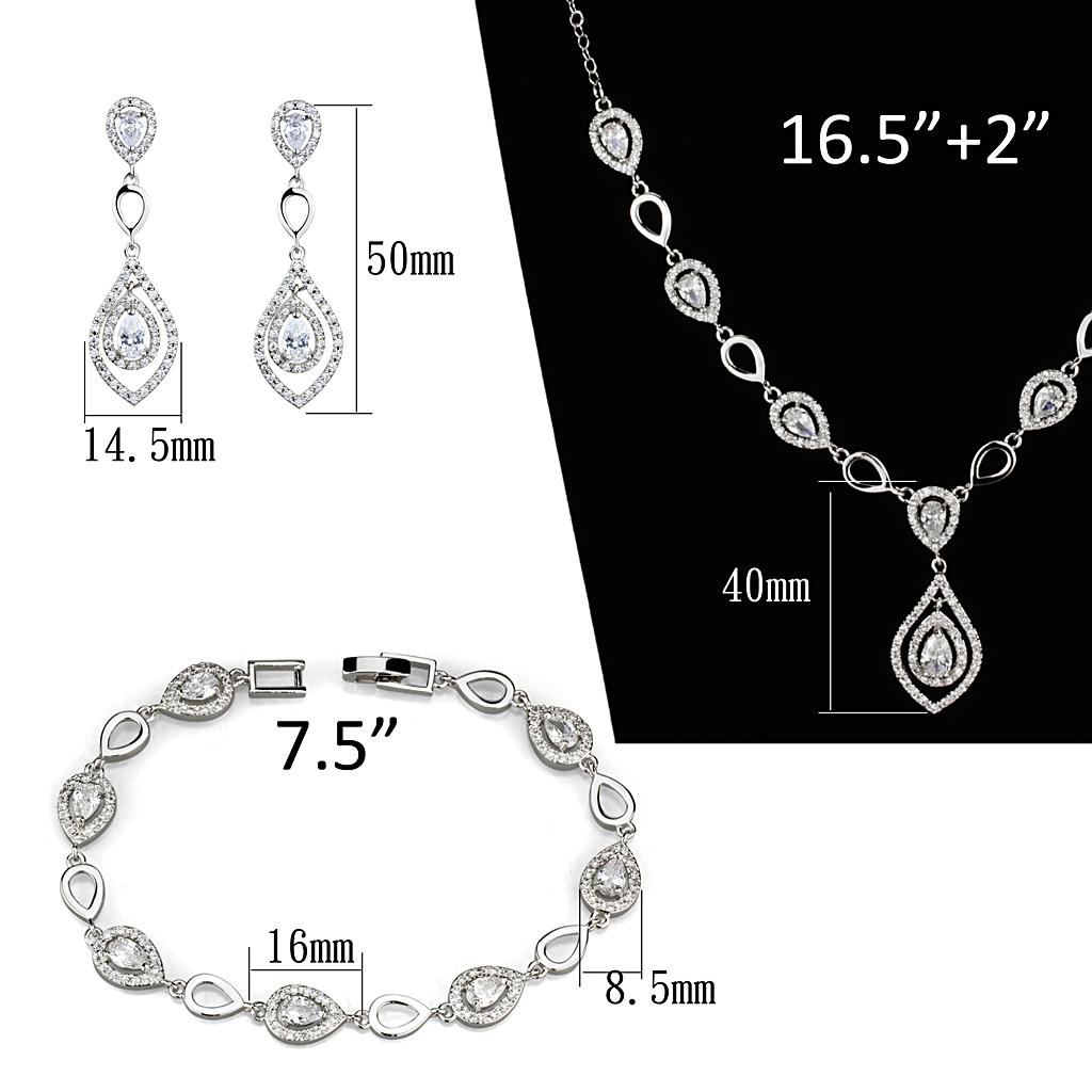 3W943 - Rhodium Brass Jewelry Sets with AAA Grade CZ in Clear