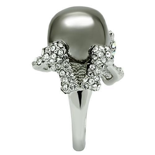 3W006 - Rhodium + Ruthenium White Metal Ring with Top Grade Crystal in Aurora Borealis (Rainbow Effect)