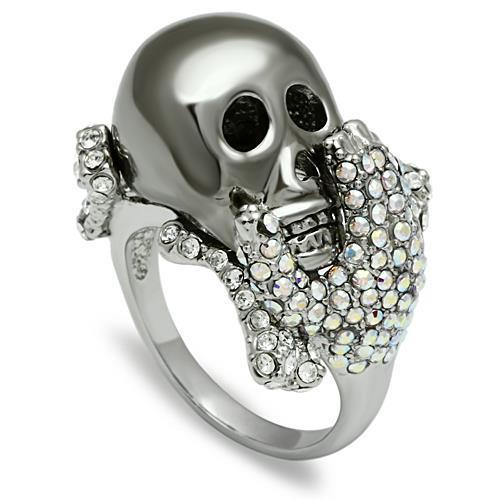 3W006 - Rhodium + Ruthenium White Metal Ring with Top Grade Crystal in Aurora Borealis (Rainbow Effect)