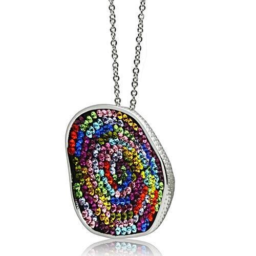 3W071 - Rhodium Brass Pendant with Top Grade Crystal in Multi Color