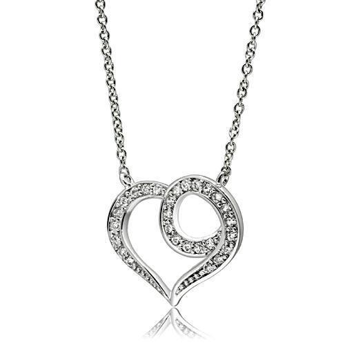3W075 - Rhodium Brass Necklace with AAA Grade CZ in Clear