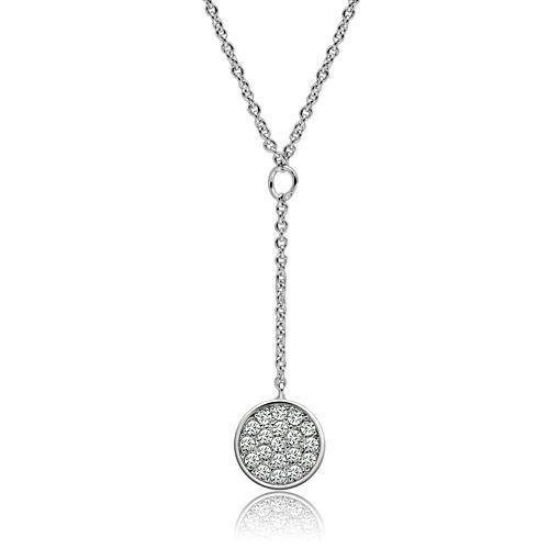 3W077 - Rhodium Brass Necklace with AAA Grade CZ in Clear