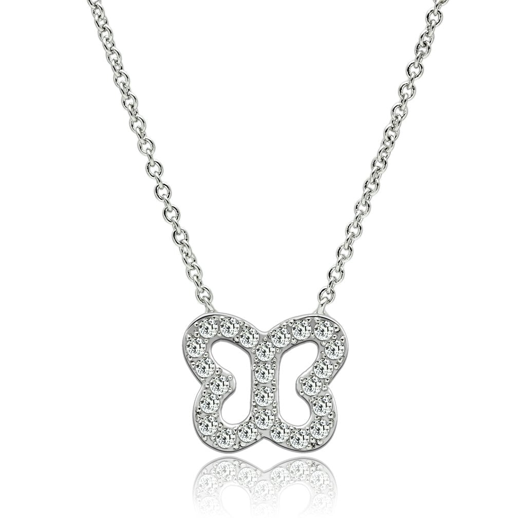 3W078 - Rhodium Brass Necklace with AAA Grade CZ in Clear