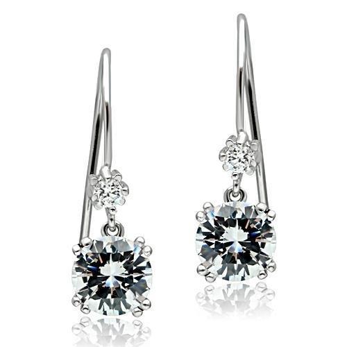3W085 - Rhodium Brass Earrings with AAA Grade CZ in Clear