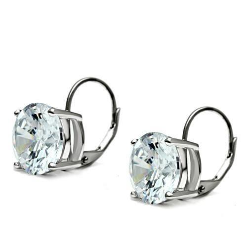 3W090 - Rhodium Brass Earrings with AAA Grade CZ in Clear