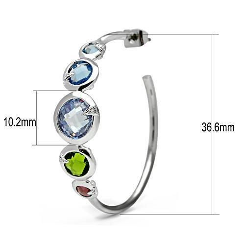 3W098 - Rhodium Brass Earrings with AAA Grade CZ in Multi Color