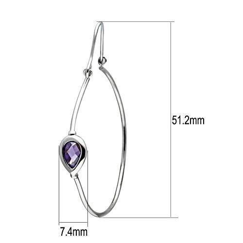3W099 - Rhodium Brass Earrings with AAA Grade CZ in Amethyst