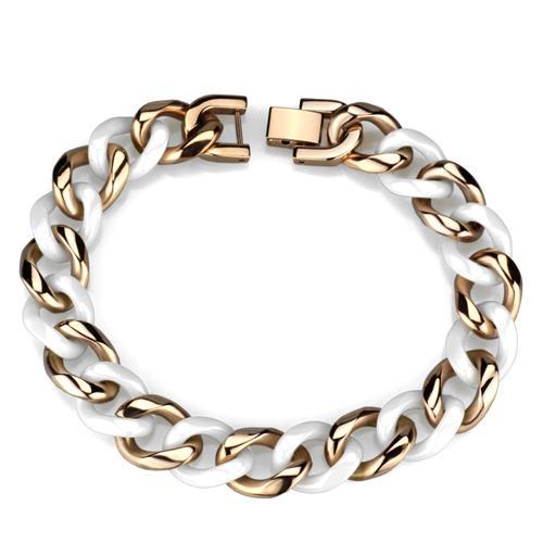 3W1001 - IP Rose Gold(Ion Plating) Stainless Steel Bracelet with Ceramic in White