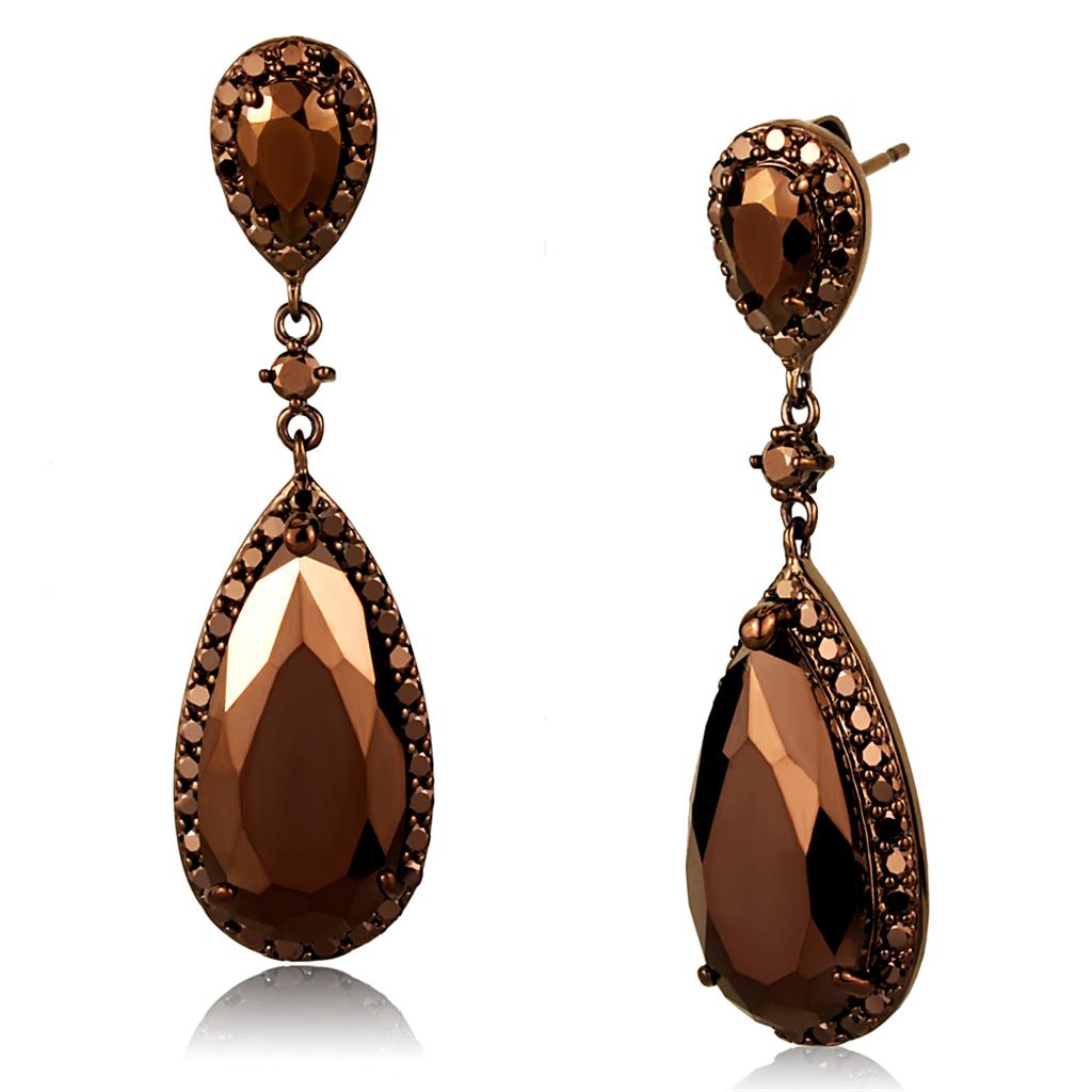 3W1110 - IP Coffee light Brass Earrings with AAA Grade CZ in Light Coffee
