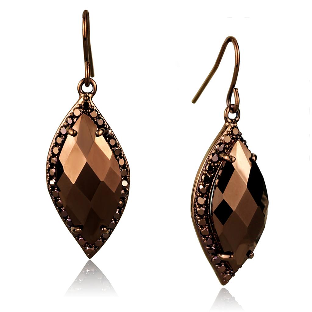 3W1112 - IP Coffee light Brass Earrings with AAA Grade CZ in Light Coffee