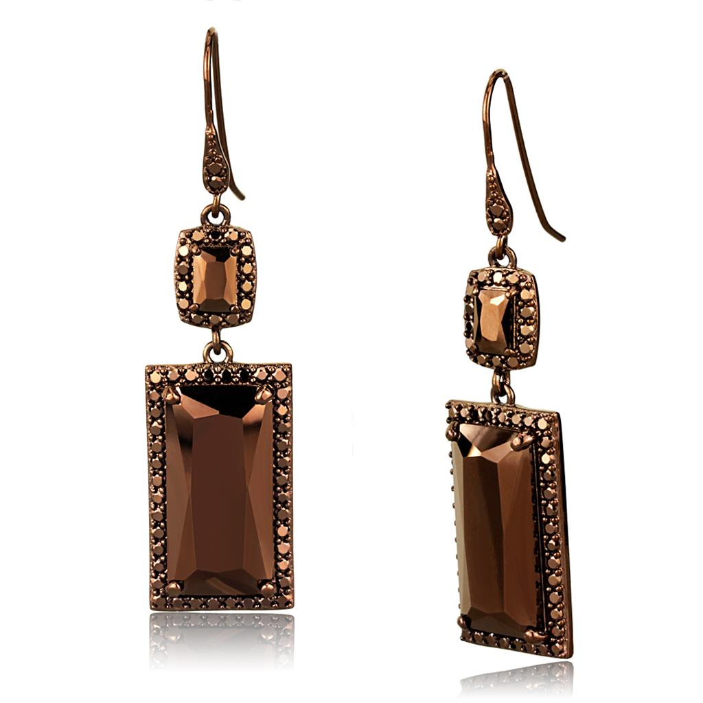 3W1113 - IP Coffee light Brass Earrings with AAA Grade CZ in Light Coffee