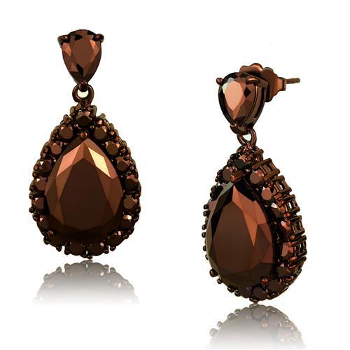 3W1134 - IP Coffee light Brass Earrings with AAA Grade CZ in Light Coffee