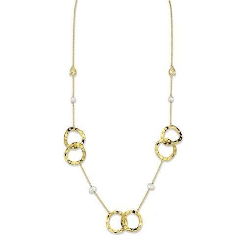 3W1335 - Gold Brass Necklace with AAA Grade CZ in Citrine Yellow
