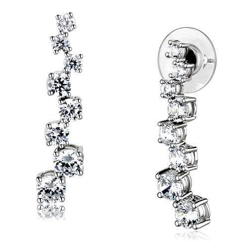 3W1352 - Rhodium Brass Earrings with AAA Grade CZ in Clear