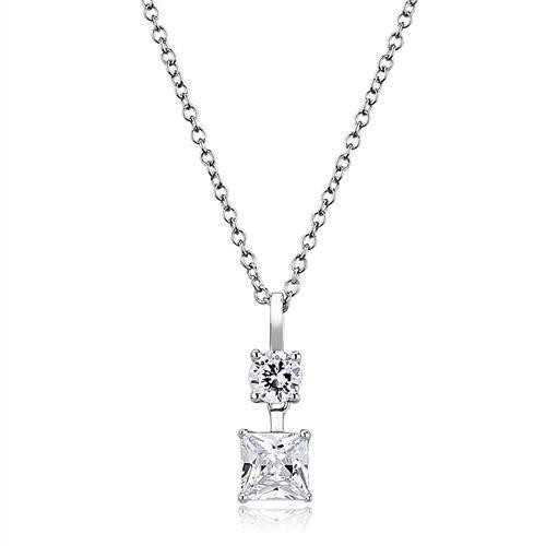 3W1374 - Rhodium 925 Sterling Silver Chain Pendant with AAA Grade CZ in Clear