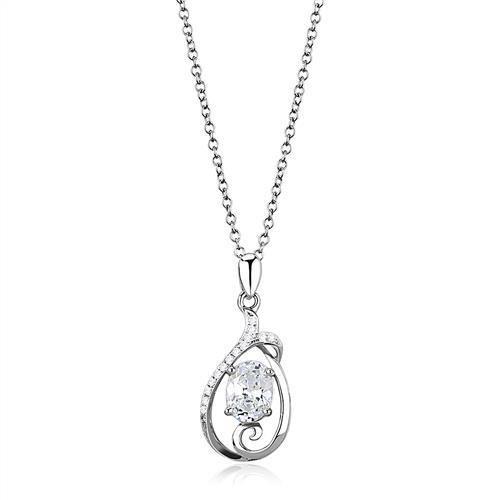 3W1375 - Rhodium 925 Sterling Silver Chain Pendant with AAA Grade CZ in Clear