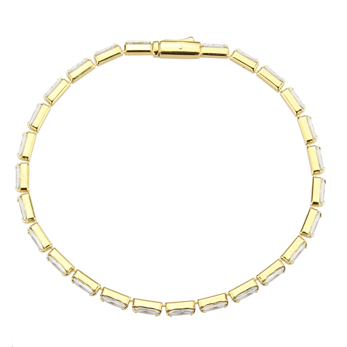 3W1716 - Gold Brass Bracelet with AAA Grade CZ in Clear