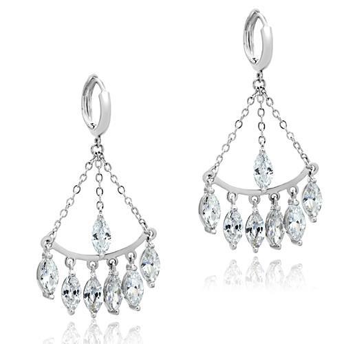 3W301 - Rhodium Brass Earrings with AAA Grade CZ in Clear