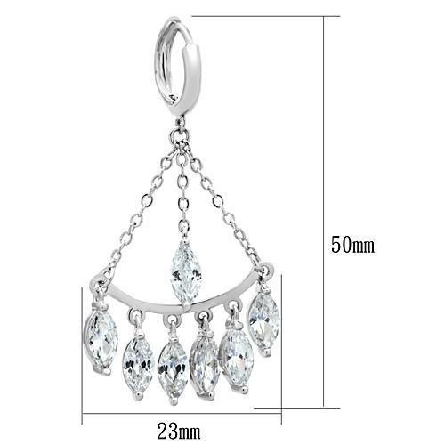 3W301 - Rhodium Brass Earrings with AAA Grade CZ in Clear