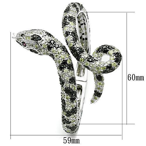 3W303 - Rhodium + Ruthenium Brass Bangle with AAA Grade CZ in Multi Color