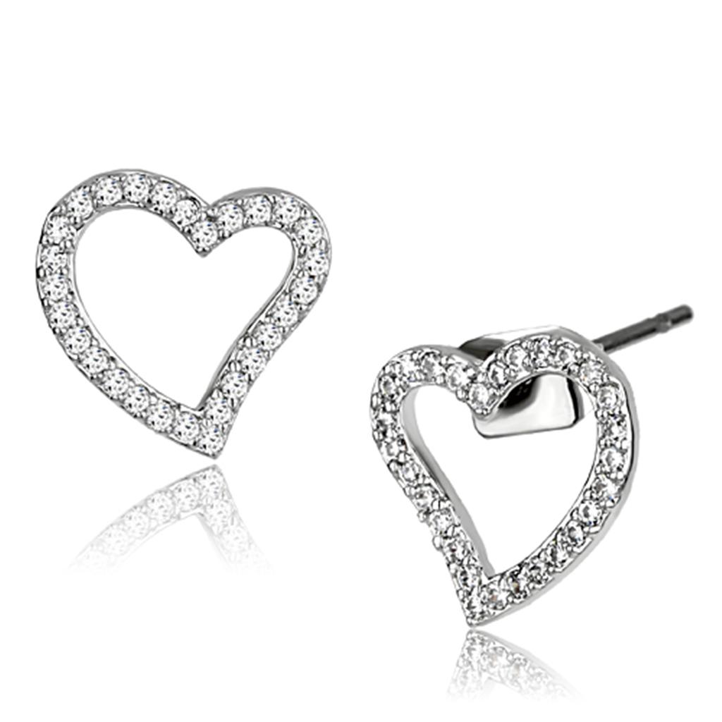 3W346 - Rhodium Brass Earrings with AAA Grade CZ in Clear