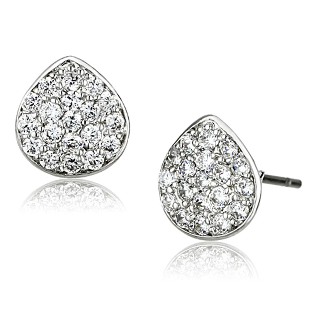 3W352 - Rhodium Brass Earrings with AAA Grade CZ in Clear