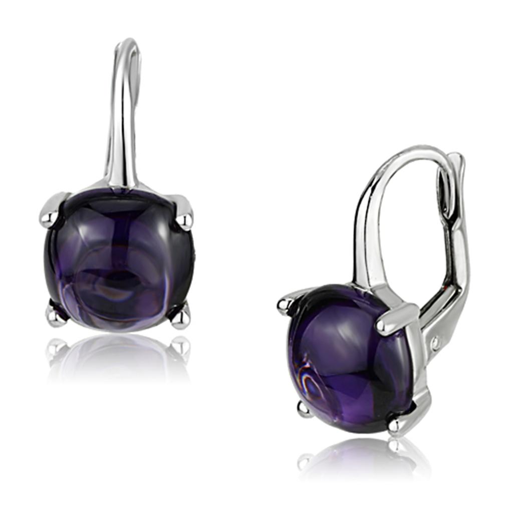 3W353 - Rhodium Brass Earrings with AAA Grade CZ in Amethyst