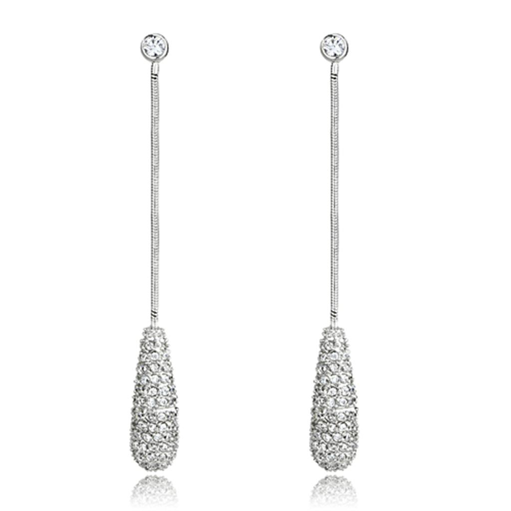 3W355 - Rhodium Brass Earrings with AAA Grade CZ in Clear