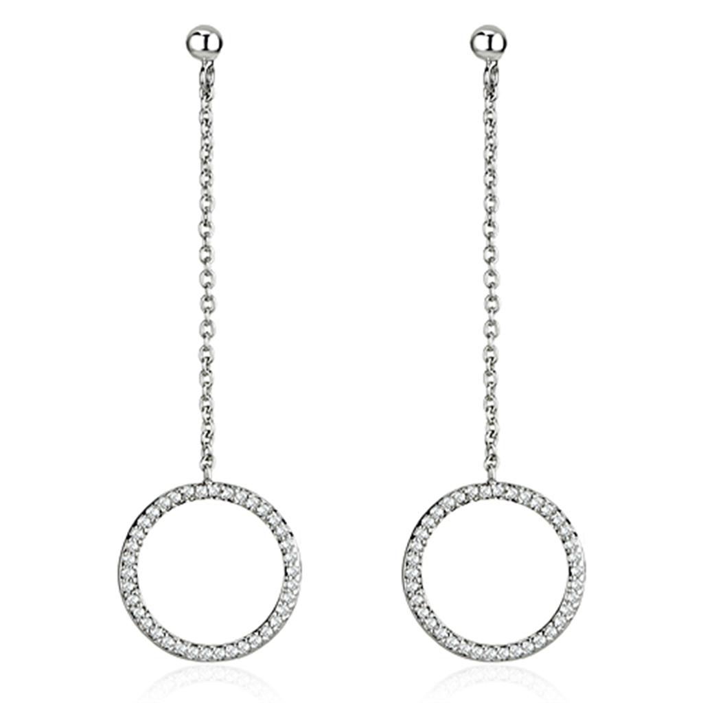 3W364 - Rhodium Brass Earrings with AAA Grade CZ in Clear