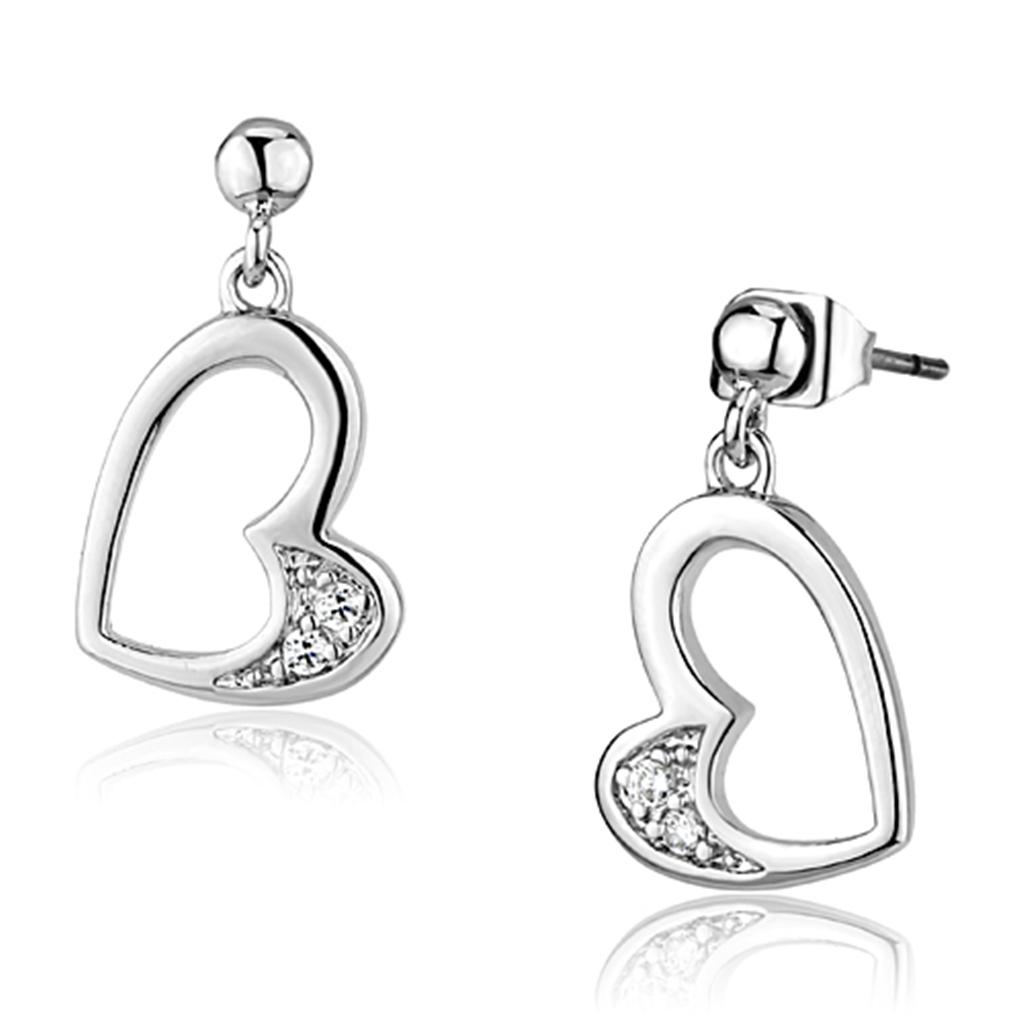 3W368 - Rhodium Brass Earrings with AAA Grade CZ in Clear