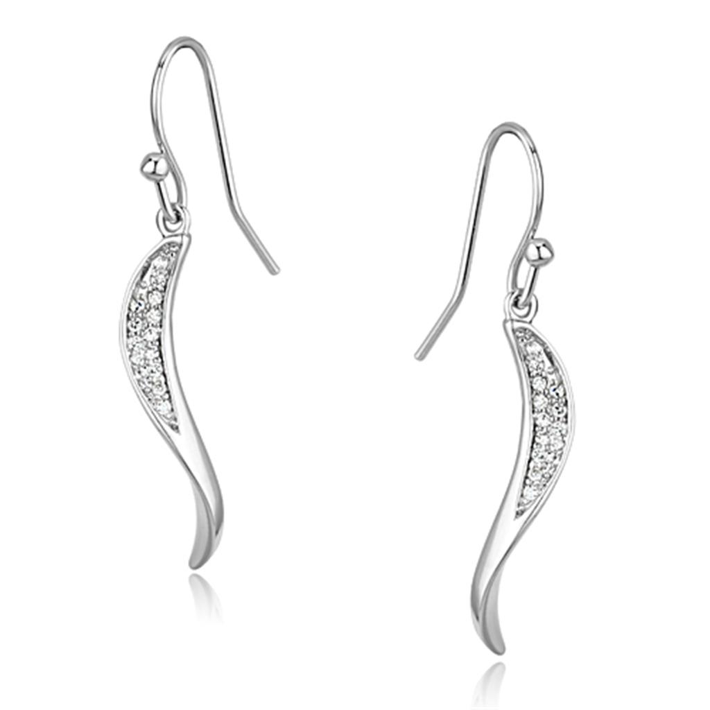 3W377 - Rhodium Brass Earrings with AAA Grade CZ in Clear
