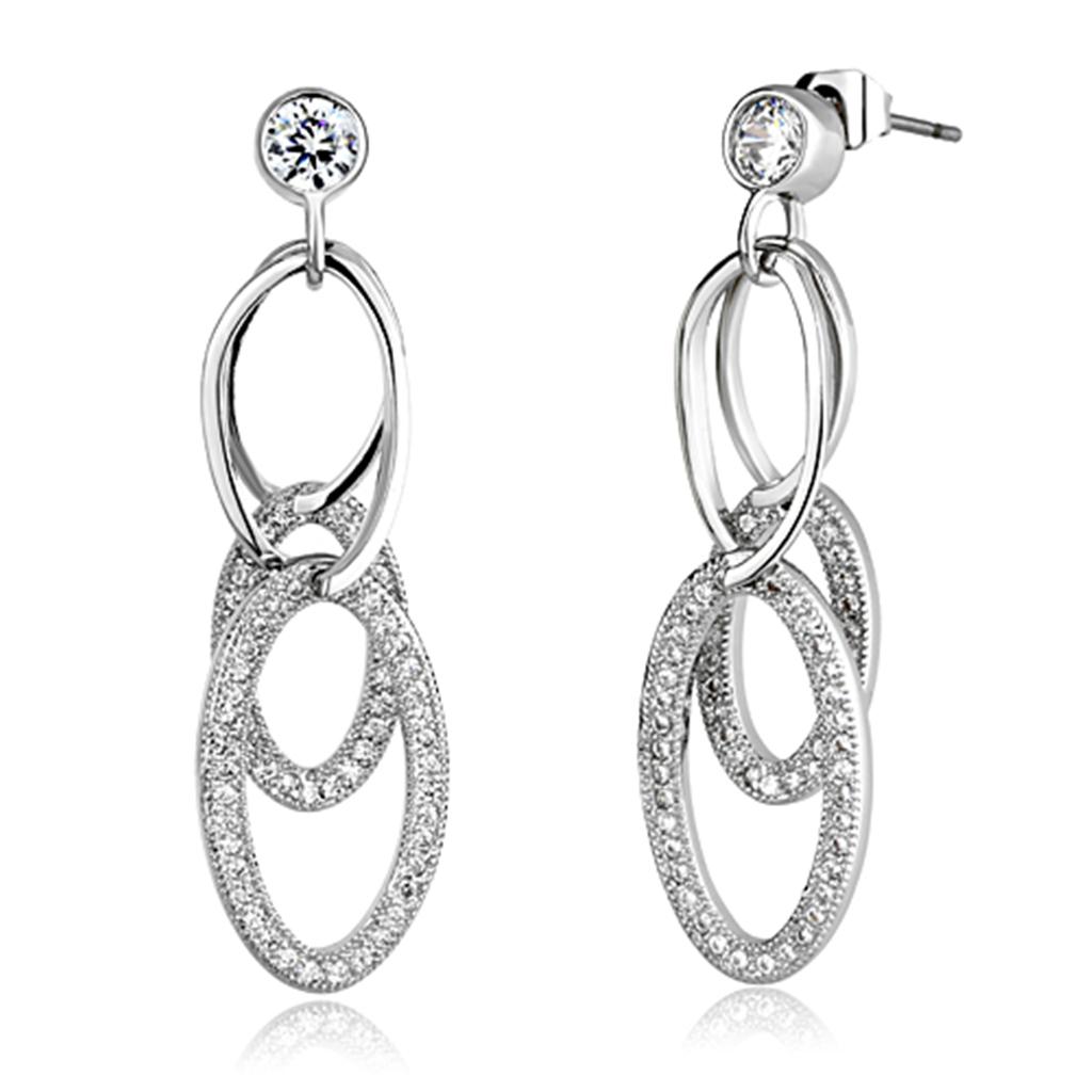 3W379 - Rhodium Brass Earrings with AAA Grade CZ in Clear