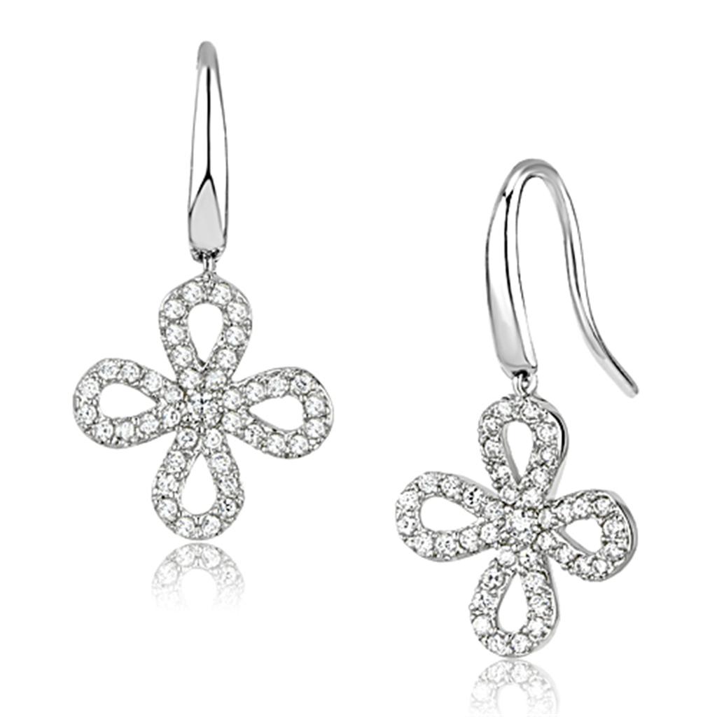 3W382 - Rhodium Brass Earrings with AAA Grade CZ in Clear