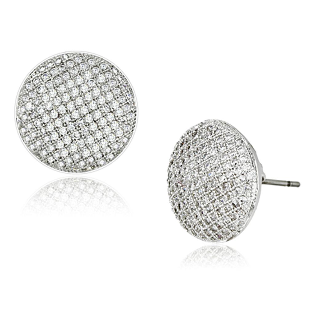 3W388 - Rhodium Brass Earrings with AAA Grade CZ in Clear