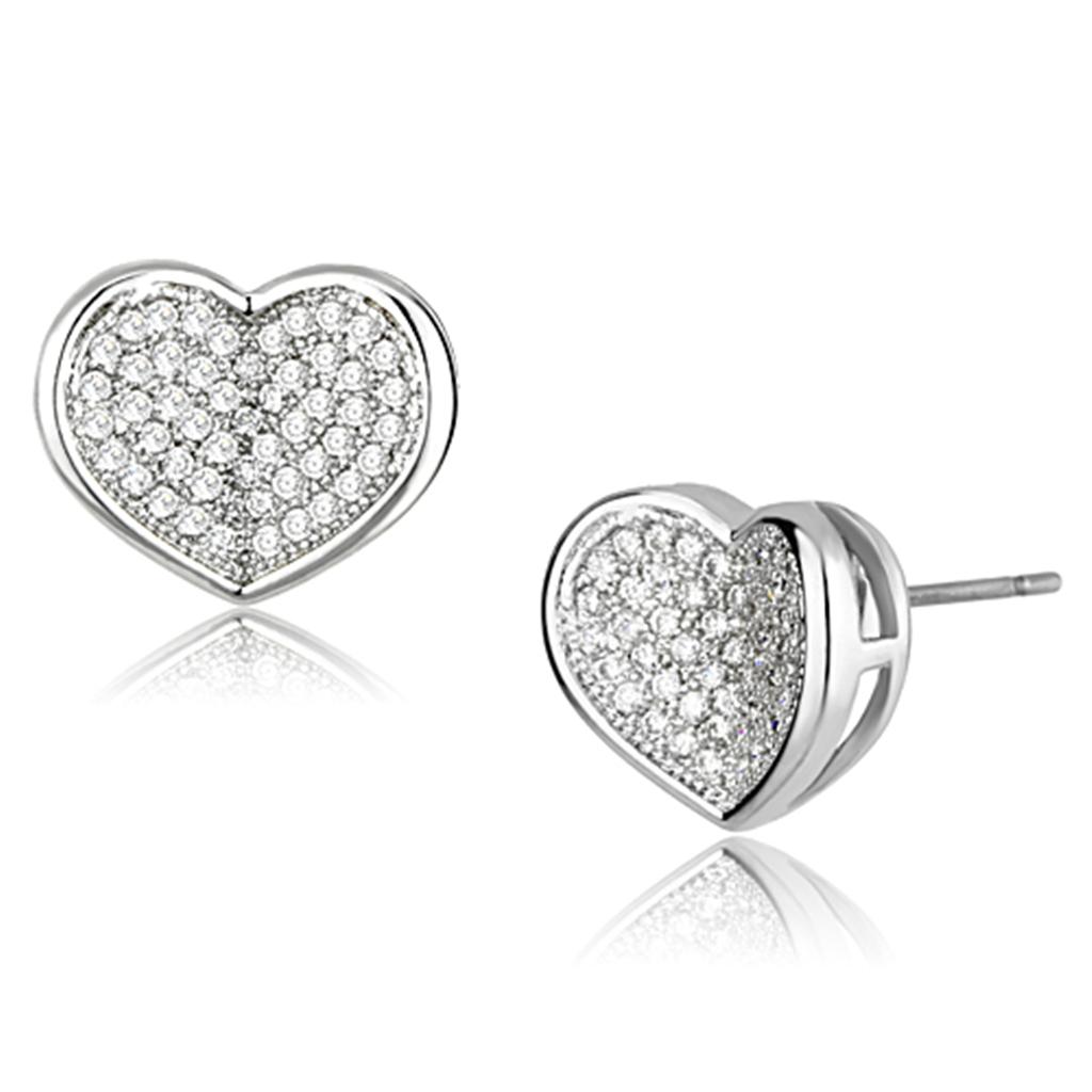 3W389 - Rhodium Brass Earrings with AAA Grade CZ in Clear