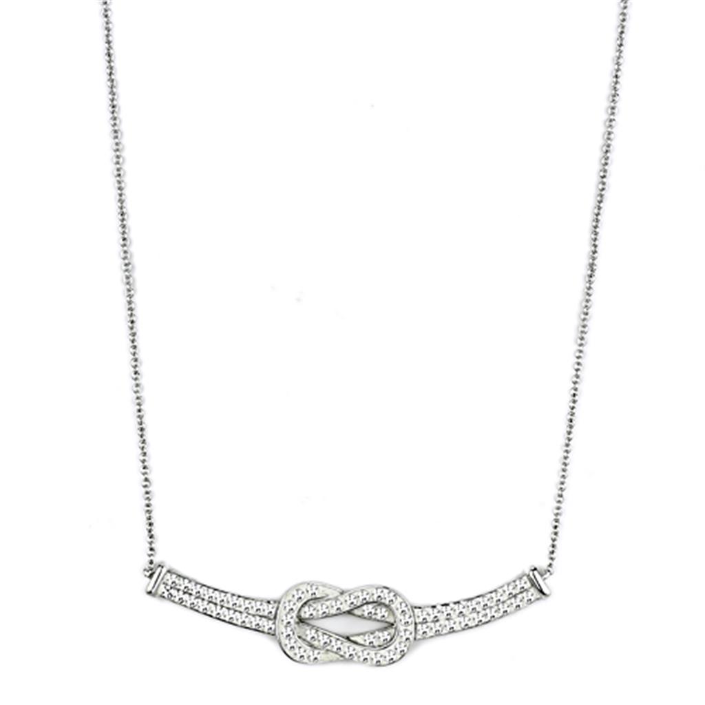 3W406 - Rhodium Brass Necklace with Top Grade Crystal in Clear