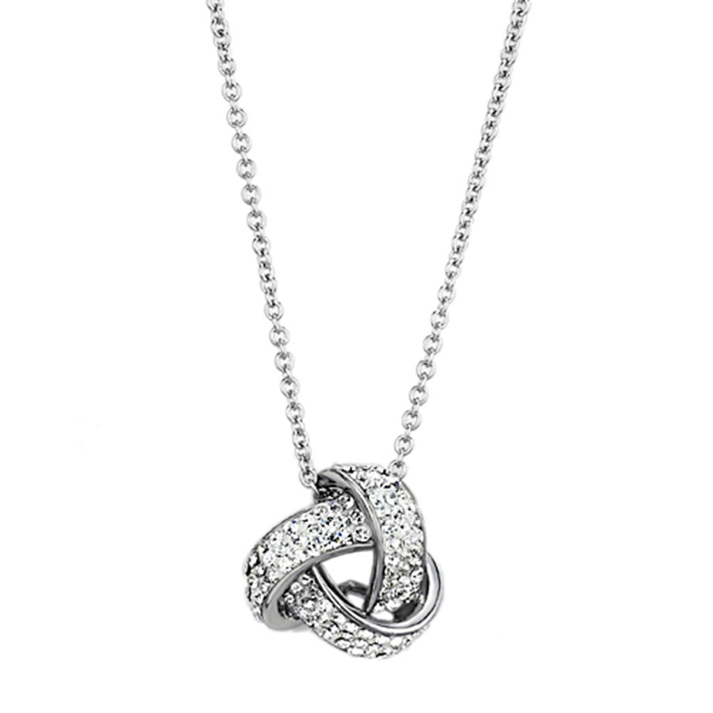 3W408 - Rhodium Brass Necklace with Top Grade Crystal in Clear
