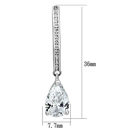 3W529 - Rhodium Brass Earrings with AAA Grade CZ in Clear